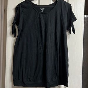 Black maternity t shirt tie detail on sleeves